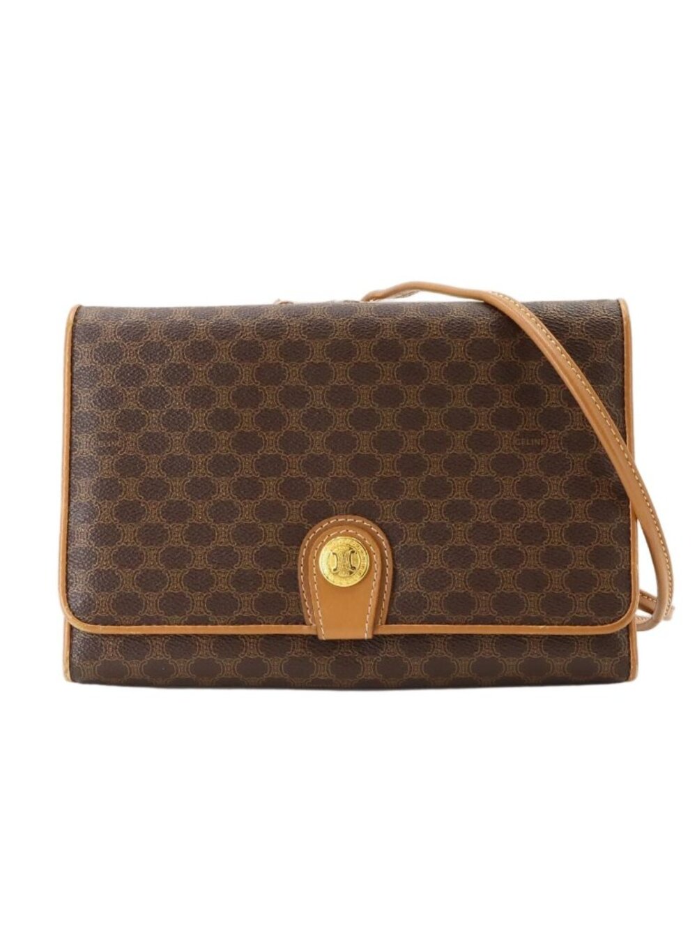 Celine Macadam Shoulder Bag Leather Brown Gold Vintage